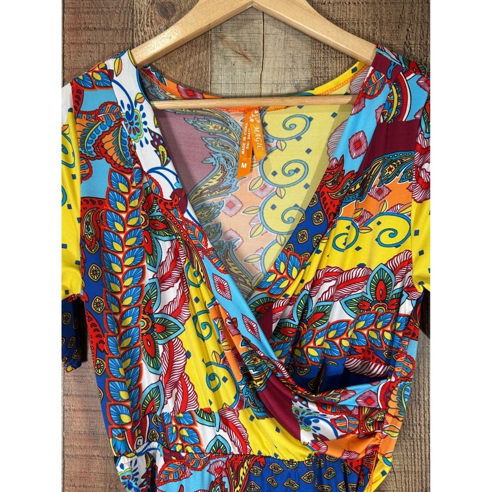 Boho Patchwork Maxi Dress Wrap Style Medium M Colorful Festival Flutter Sleeve - Picture 6 of 9